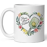 Peace Love Pickleball Ceramic Coffee Mug 11oz Sign Heart Paddle Dink Rally – Tea Coffee Mug with Comfortable Grip – Unique Sport Gift Cup for Office or Home – Vibrant Long-Lasting Print ID44991