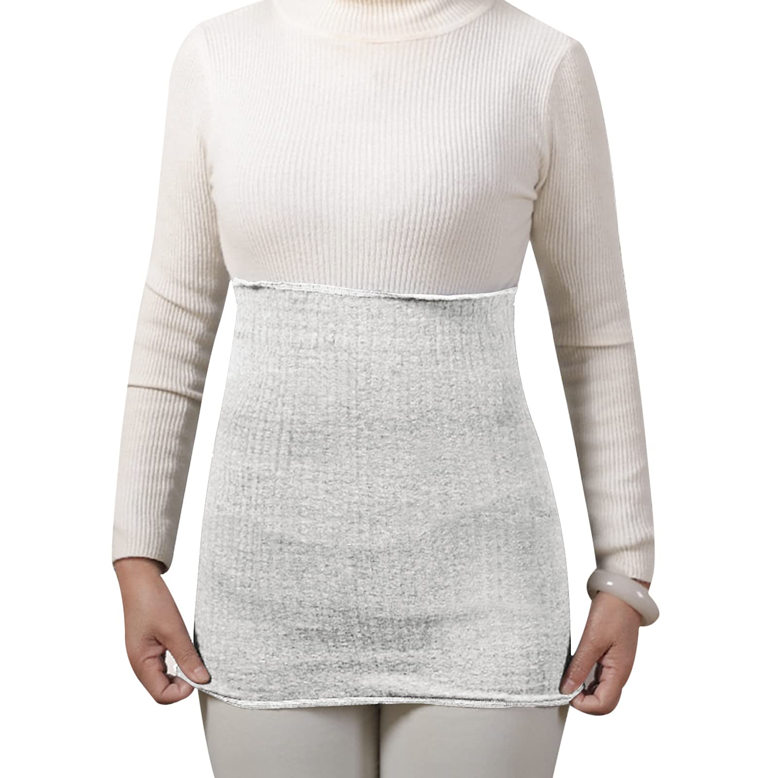 Dual Layers Thin Waist Kidney Warmer Bellyband Elastic Lower Back Stomach Belly Wrap Brace Seniors Thermal Lumbar Waist Abdomen Warmer Support for Cold Weather, Light Grey