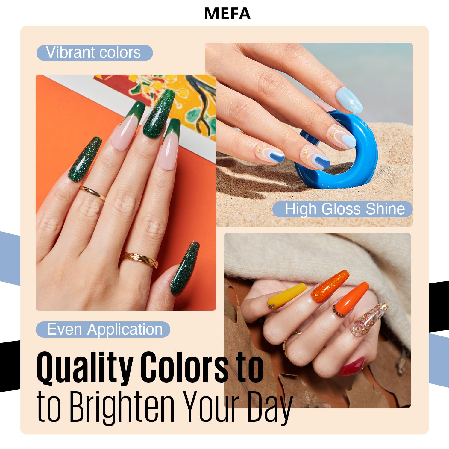 MEFA Gel Nail Polish Set, 12 Colors Orange Burgundy Red Gel Polish Set Flash Dark Red Glitter Nail Polish Shimmer Nude Brown Blue Yellow Nail Gifts for Women Girl DIY Salon Home Spring Summer - Image 4