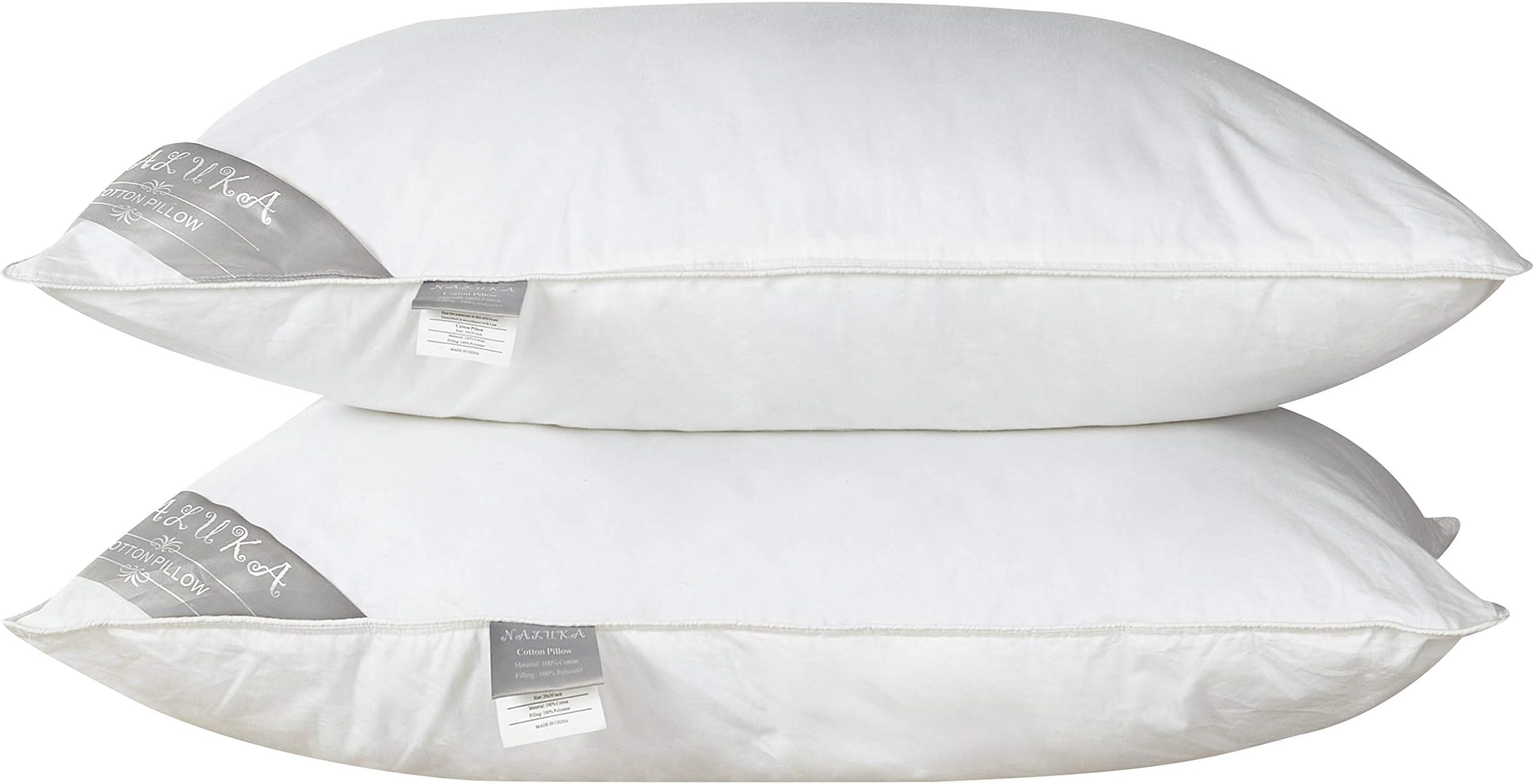 NALUKAPillows Set of 2 Pack, 100% Cotton Cover Down Alternative Comfortable Pillow