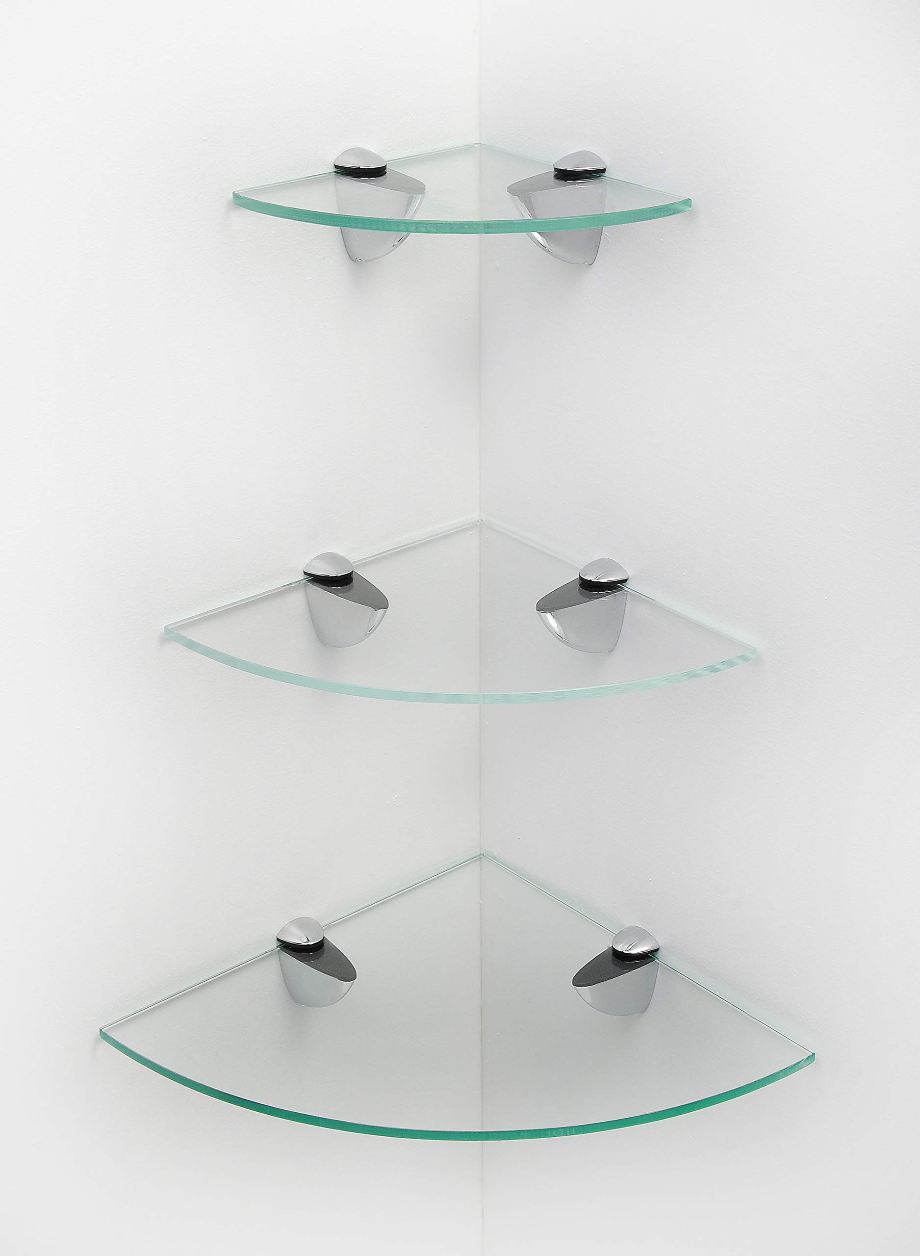 BSM Marketing Cascading Glass Corner Shelves In White Or Black (Clear)