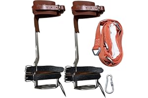 TOMCHY Tree Climbing Gear Tree Climbing Spikes Leather Forged Tree Climbing Tool Non-Slip Pedal for Picking Fruit, Indoor and Outdoor Sports…
