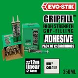 EVO-STIK GRIPFILL Gap Filling Adhesive Buff 12 x 350ml Bonds Many Surfaces view 2