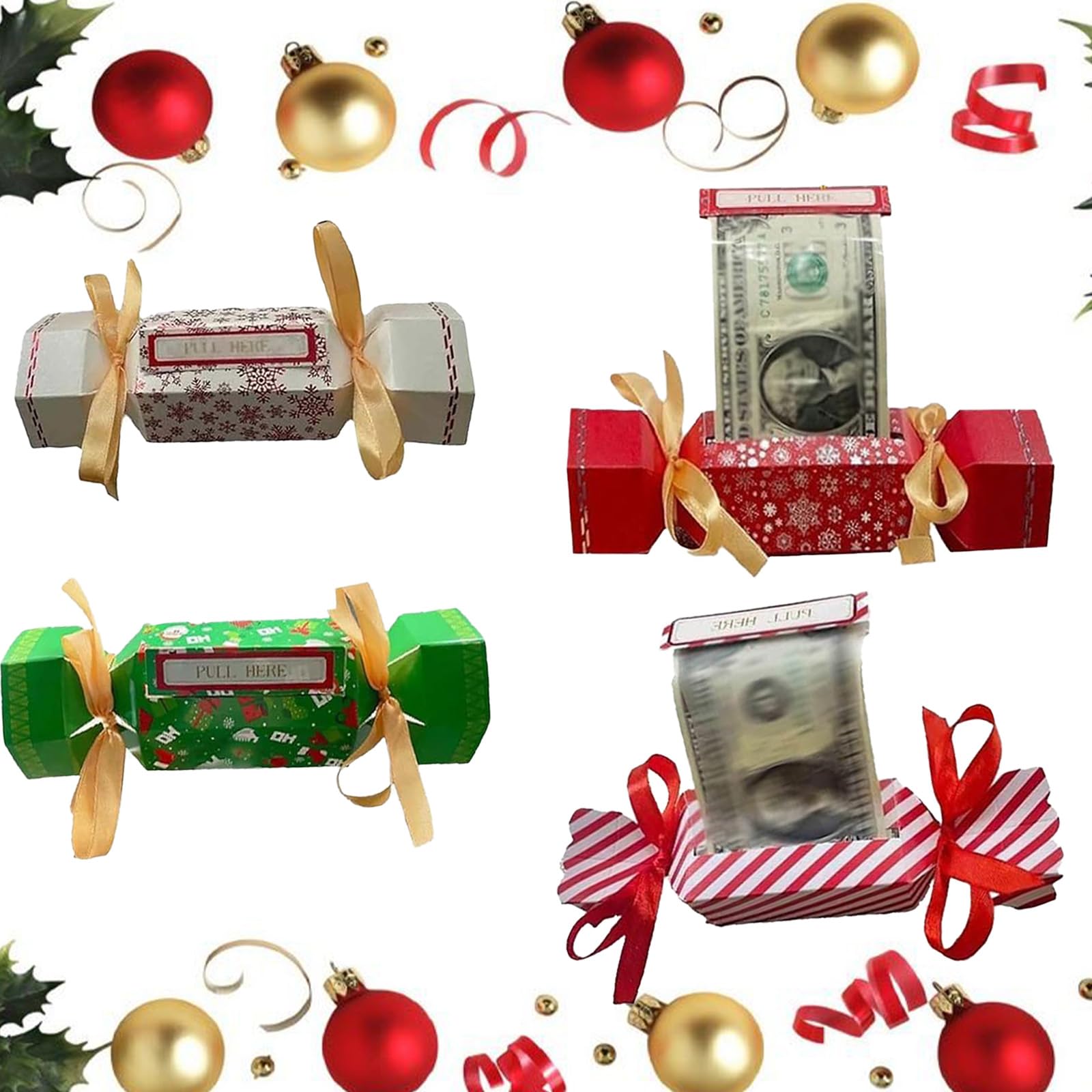 4PCS Christmas Money Box, Money Pull out Gift Box Christmas, Christmas Surprise Money Pull Pouch, Christmas Money Gift Boxes, DIY Christmas Kit for Kids and Adult Presents