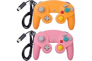 ONE250 2 Pack Classic Shock Joypad Wired Controller, Compatible with Wii NGC Gamecube Game Cube (Pink & Yellow)
