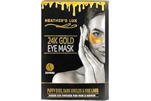 Heather's Lux 24K Gold Eye Masks Under Eye Patches Eye Gels for Dark Circles, Puffy Eyes, Puffiness, Wrinkles, Fine Lines, Rejuvenating, Hydrating, Anti-Aging (20 Pairs per Box)