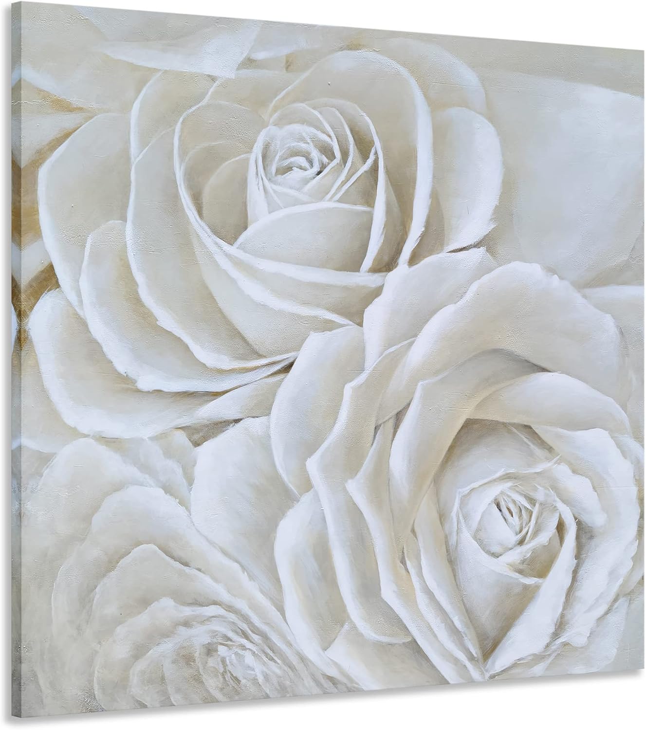Paintings - Yihui Arts White Flower Canvas Wall Art with Textured - Square Artwork for Bedroom Over Bed Decor