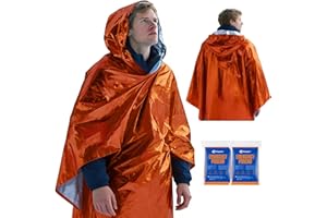 K Kingstar 2 Pack Emergency Mylar Poncho, Waterproof Rain Ponchos, Reusable Packable Ponchos, Survival Blanket Poncho for Outdoor Camping & Hiking, Rescue, Car Emergency Kit, Shelter/Tent Cover