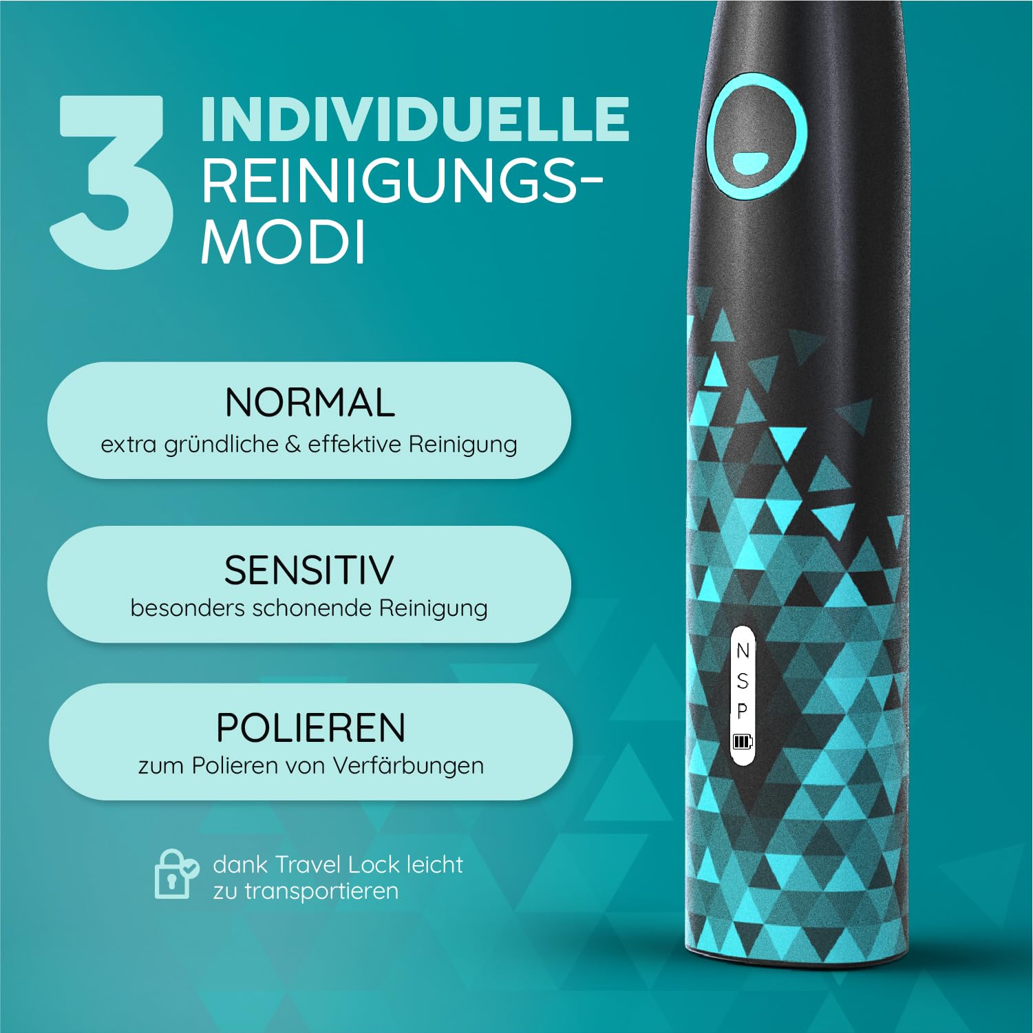 happybrush® Schallzahnbürste Eco Vibe 3 – TESTSIEGER – 100 Tage testen - Elektrische Zahnbürste mit 8 Wochen Akku – Ultraschall Zahnbürsten – 2 Jahre Garantie - Inkl. Aufsteckbürsten - Black/Mint 4