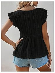 SweatyRocks Women's Lace Trimmed V Neck Ruffled