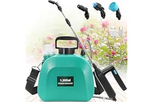 VAXMAY Battery Powered Sprayer 1.35Gallon, Upgrade Electric Sprayer with 3 Mist Nozzles, USB Rechargeable Handle and Retractable Wand, Garden Sprayer with Adjustable Shoulder Strap for Lawn,Garden,Cleaning
