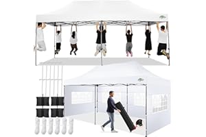 COBIZI 10x20 Pop up Canopy Tent with 6 Sidewalls, Waterproof Heavy Duty Commercial Canopy for Parties, Outdoor Tent, Garden Gazebo, Carry Bag with Wheel (10x20ft, White)