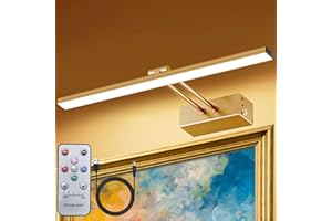 YQNLIFA Picture Light, 5200mAh Battery Operated Painting Lights with Remote Control and Timer, 300LM 3000K Metal 16” Dimmable High Brightness Art Light with 48 Lamp Bead for Frame and Photo (Gold)