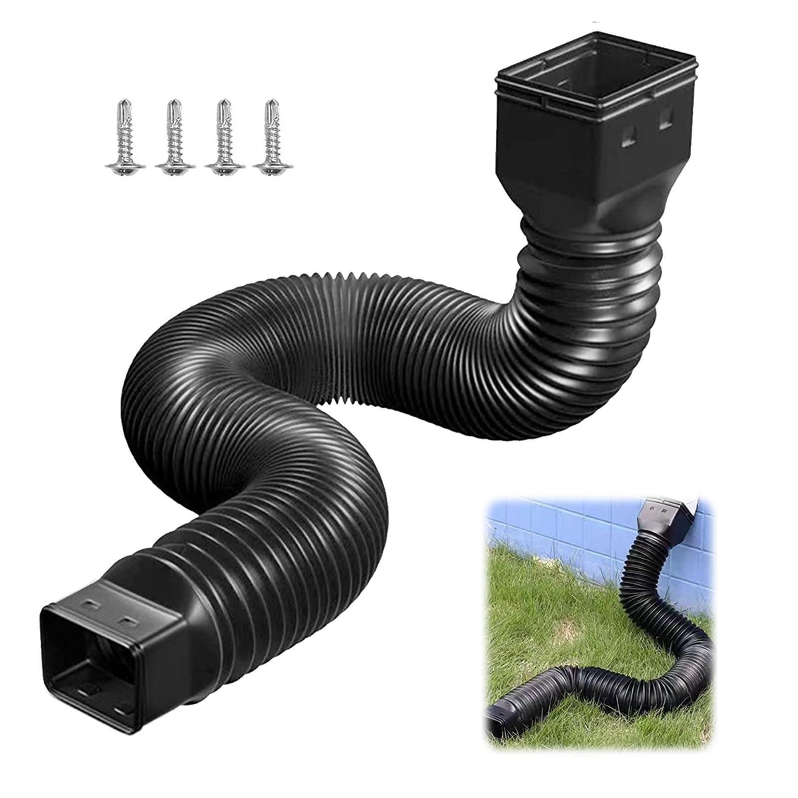 VZU Rain Gutter Downspout Extension Set Flexible Down Spout Extender, Drain Pipe Downspout Extender Fittings, Stretchable Flexible Downpipe Extension 21" to 60", 1 Pack