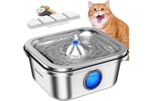 PAWTNERS Cat Water Fountain Stainless Steel, 4L/135oz Pet Fountain, Automatic Dog Drinking Dispenser with Water Level Window, Filter, Quiet Pump, Silver