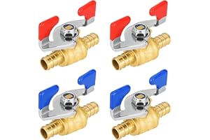 HeSun 4-PCs PEX Ball Valves, 3/4-Inch Barb Crimp Water Shut Off Valve with Butterfly Handle, ASTM F1807, Blue & Red