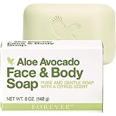 Forever Living Aloe Avocado Face and Body Soap, Pack of 1 | Vegan, Gluten-Free Bar Soap, Aloe Vera and Avocado Oil, Vitamins A, C, and E, Fresh Citrus Scent, Gentle Daily Cleanser