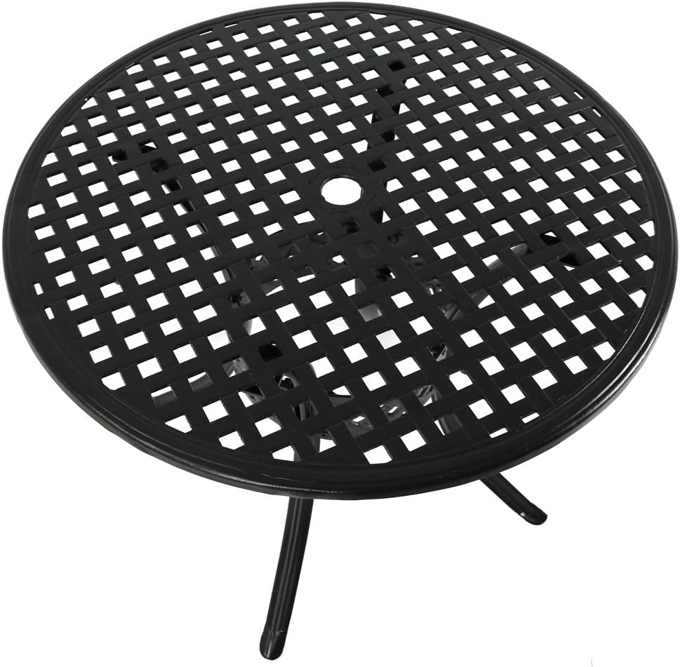 Sunnydaze Round Patio Dining Table - Outdoor Durable Cast Aluminum Construction - Decorative Lattice Design -Outside Patio Furniture with Umbrella Hole - Perfect for Porch or Poolside -33-Inch - Black: Kitchen & Dining