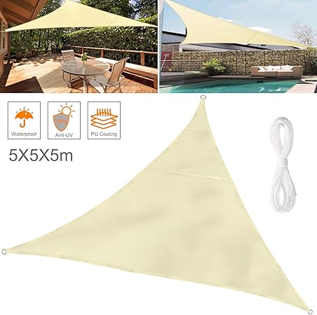 Amazon De Wokkol Sonnensegel Sonnenschutz Sonnensegel Dreieckig Sonnensegel Wasserdicht Sonnenschutz Balkon Hergestellt Aus Hochwertigem Polyester Mit Uv Schutz 160 G M2 Fur Garten Balkon Terrasse 5m 5m 5m