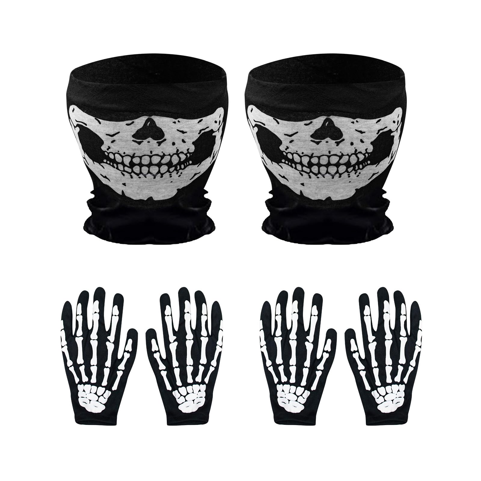 Milaloko White Skeleton Gloves and Skull Face Mask Full Finger Ghost Bones Gloves for Adult Halloween Cosplay Dance Costume Party