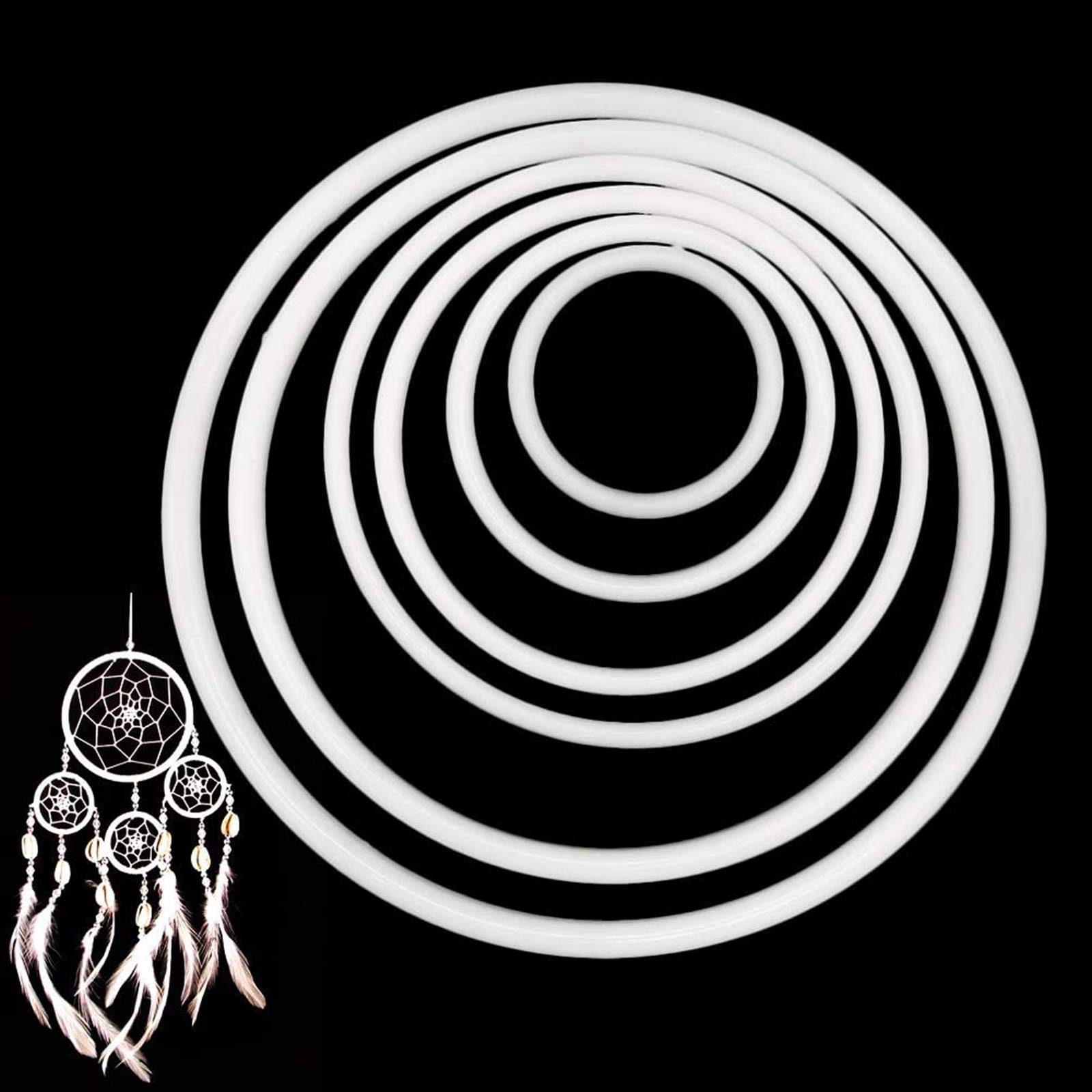EQLEF 12 pcs Dream Catcher Hoop Plastic, White Round Macrame Ring for DIY Crafting-6 sizes