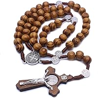 Xugoox Catholic Wooden Rosary Olive Beads Rosary Prayer Beads Cross Necklace Holy Soil Medal Handmade wooden rosaries with Cr