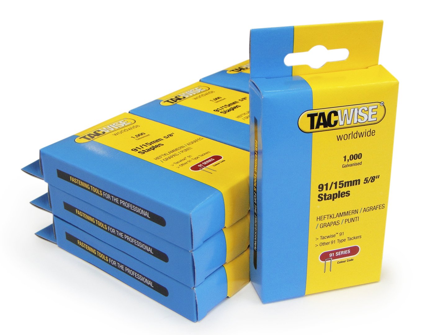 Tacwise 1196 Type 91 / 15 mm Galvanised Narrow Crown Staples, 10 Packs of 1,000