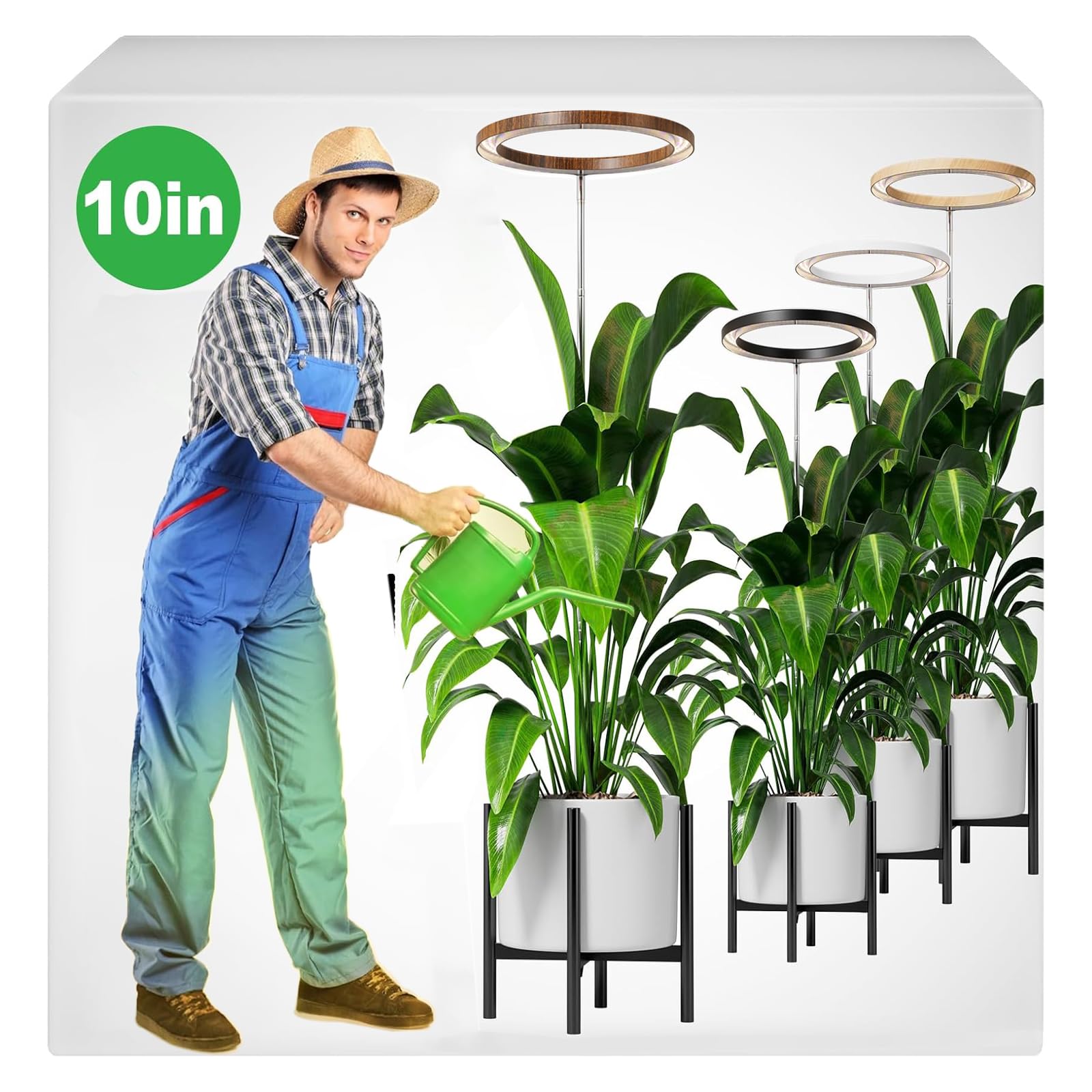 Photo 1 of 10" Grow Lights for Indoor Plants Full Spectrum,160LEDs Indoor Plant Light for Indoor Growing,Height Adjustable 11"-65" for Large Plant,Auto On/Off Timer 3/9/12H,9 Dimmable Brightness,Black Wood Grain