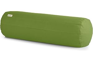 Basaho Yoga Bolster Cushion | Certified Organic Cotton Round Yoga Cushion for Support | Buckwheat Hulls Yin Yoga Bolster Pillows with Removable Washable Cover