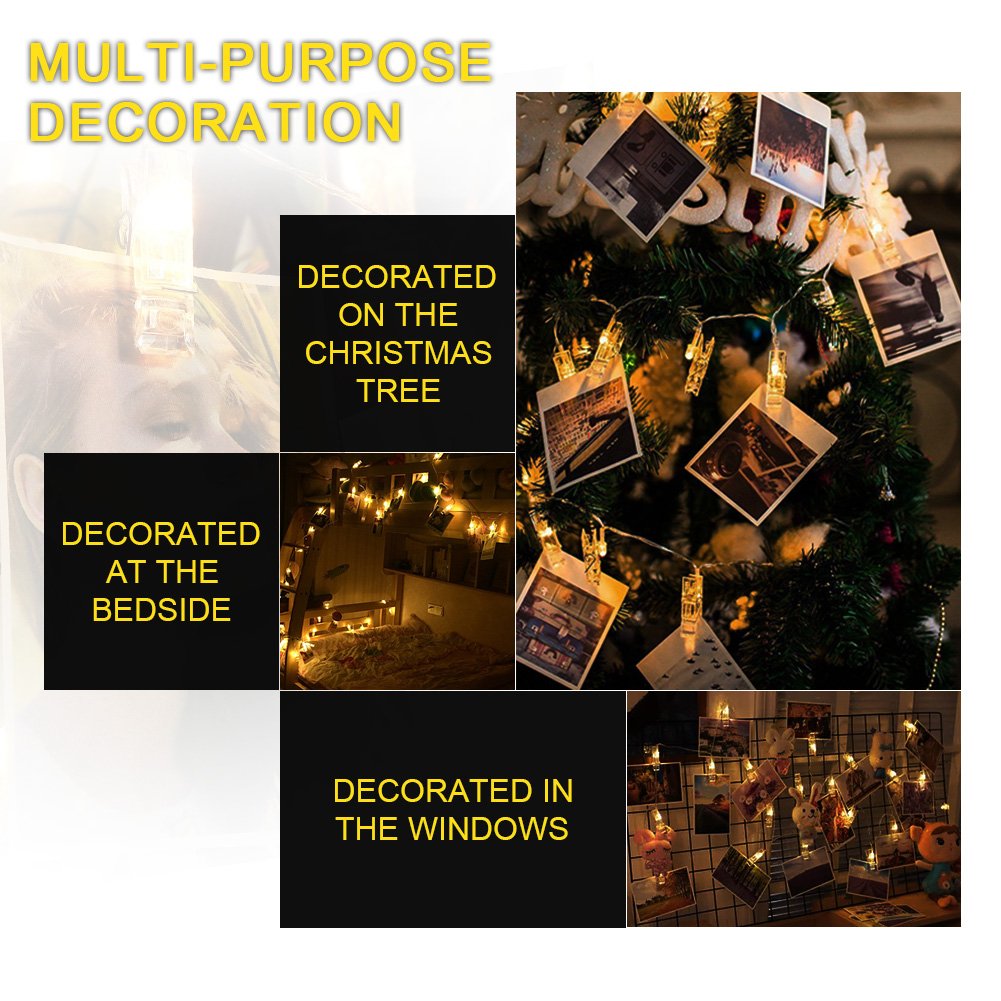 Amteker LED Foto Clip Stringa Illuminazione con Telecomando e Timer - 40 Foto Clip Batteria Alimentato 5M Luci Immagine Illuminazione per Decorazione Tabella Foto,Note,Opera D\'arte (Bianco Caldo)