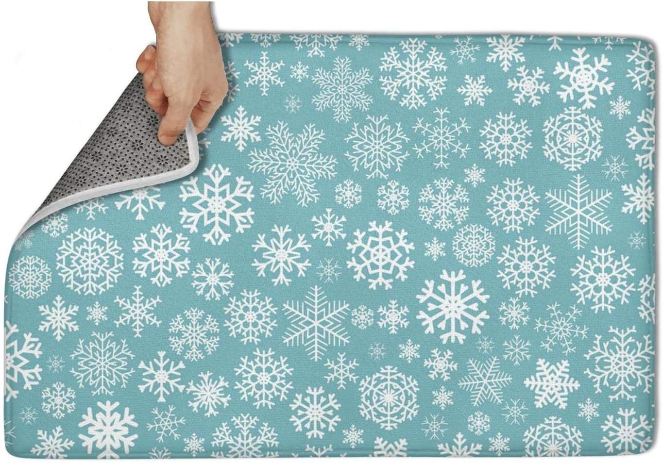 NIJIADURY Absorbent Christmas Snowflake Door Mat 23.5x15.5 Inch Unique Door Mats for