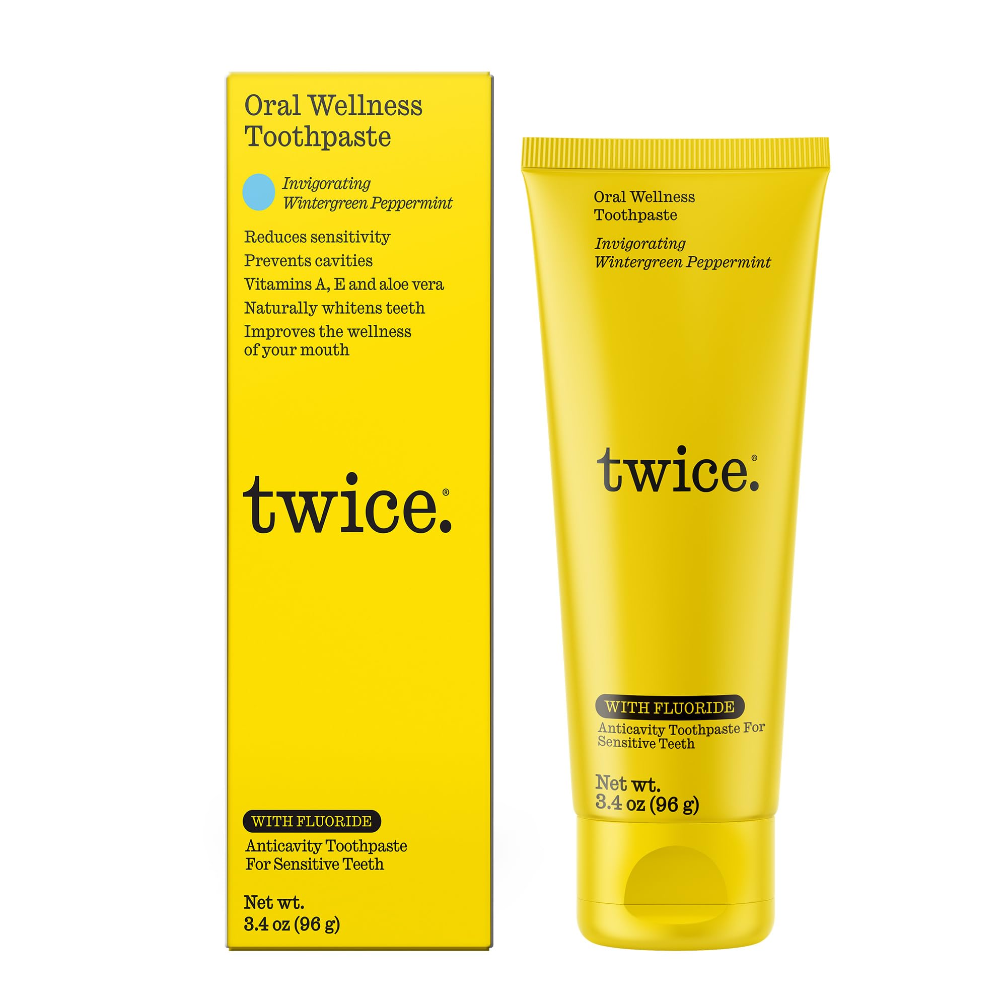 Photo 1 of Twice Twice Oral Wellness Toothpaste with Fluoride – Natural Anticavity Toothpaste for Sensitivity Relief, Whitening & Fresh Breath, Wintergreen Peppermint, 3.4oz
