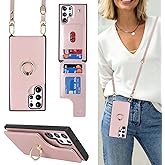 Lipvina for Samsung Galaxy S22 Ultra Case with Card Holder and Strap for Women,Crossbody Lanyard,Ring Stand,Snap Clasp,Phone Wallet Cases 6.8 inch(Rose Gold)