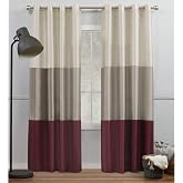 Exclusive Home Chateau Striped Faux Silk Grommet Top Curtain Panel Pair, 54"x96", Burgundy Taupe