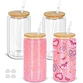 Maucircol 16 Oz Snow Globe Tumbler, 4 Pack Pre-Drilled Sublimation Glass Cup For Glitter Snow Globe Diy, Double Wall Sublimation Glass Tumbler