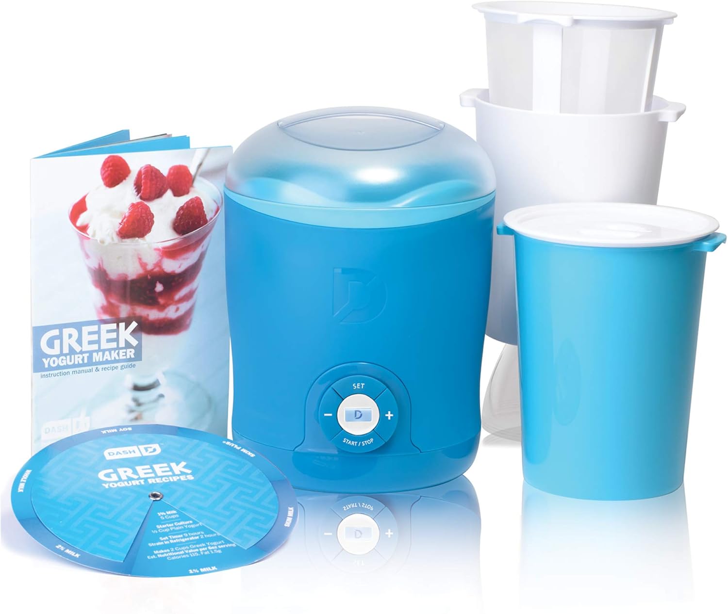 Dash Greek Yogurt Maker Machine with LCD Display + 2 BPA-Free Storage Containers with Lids, Blue: Kitchen & Dining