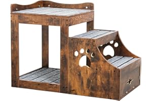 PETONY Pet Window Perch with Stairs, Super Large Pet Bunk Bed for Cats, Multi-Level Pet Seat Platform with Mats, Pet Bed Couch with Drawers for Bedside, Home, Indoor Use (Brown)