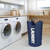 DOKEHOM 90L Large Collapsible Laundry Basket Freestanding Dark Blue view 8