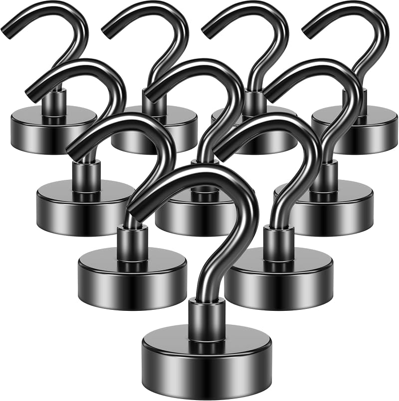 Grtard 10 Pack Black Magnetic Hooks 22 lb Neodymium Magnets with Hooks
