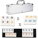 NOLIE 106 Tiles Rummy Cube Game Set with Aluminum Case and 4 Anti-Skid Durable Trays for 2-4 Players
