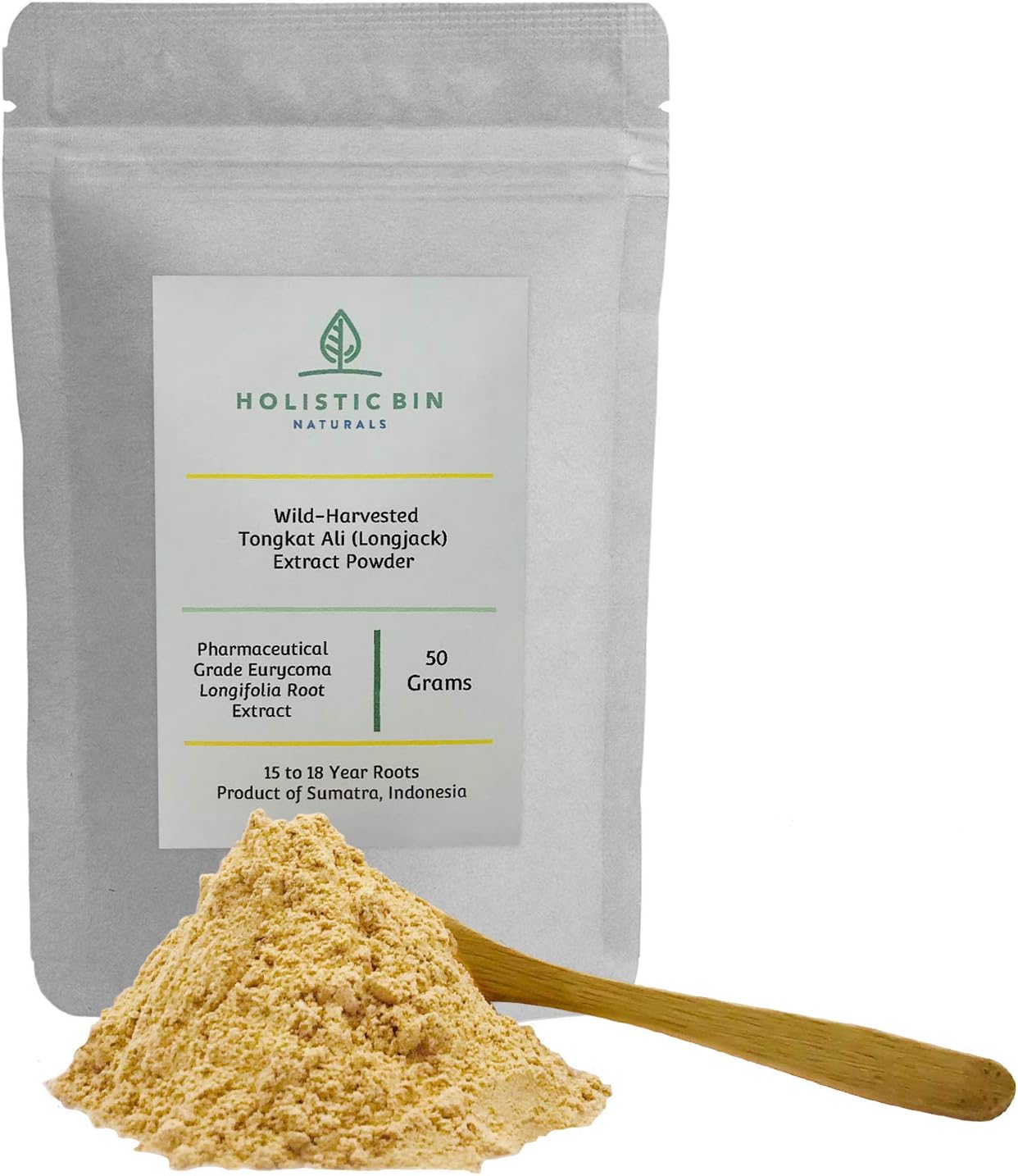 Pure Indonesian (Sumatran) Tongkat Ali Extract Powder by Holistic BIn, Wild Harvested - 15+ Year Old Roots: Health & Personal Care