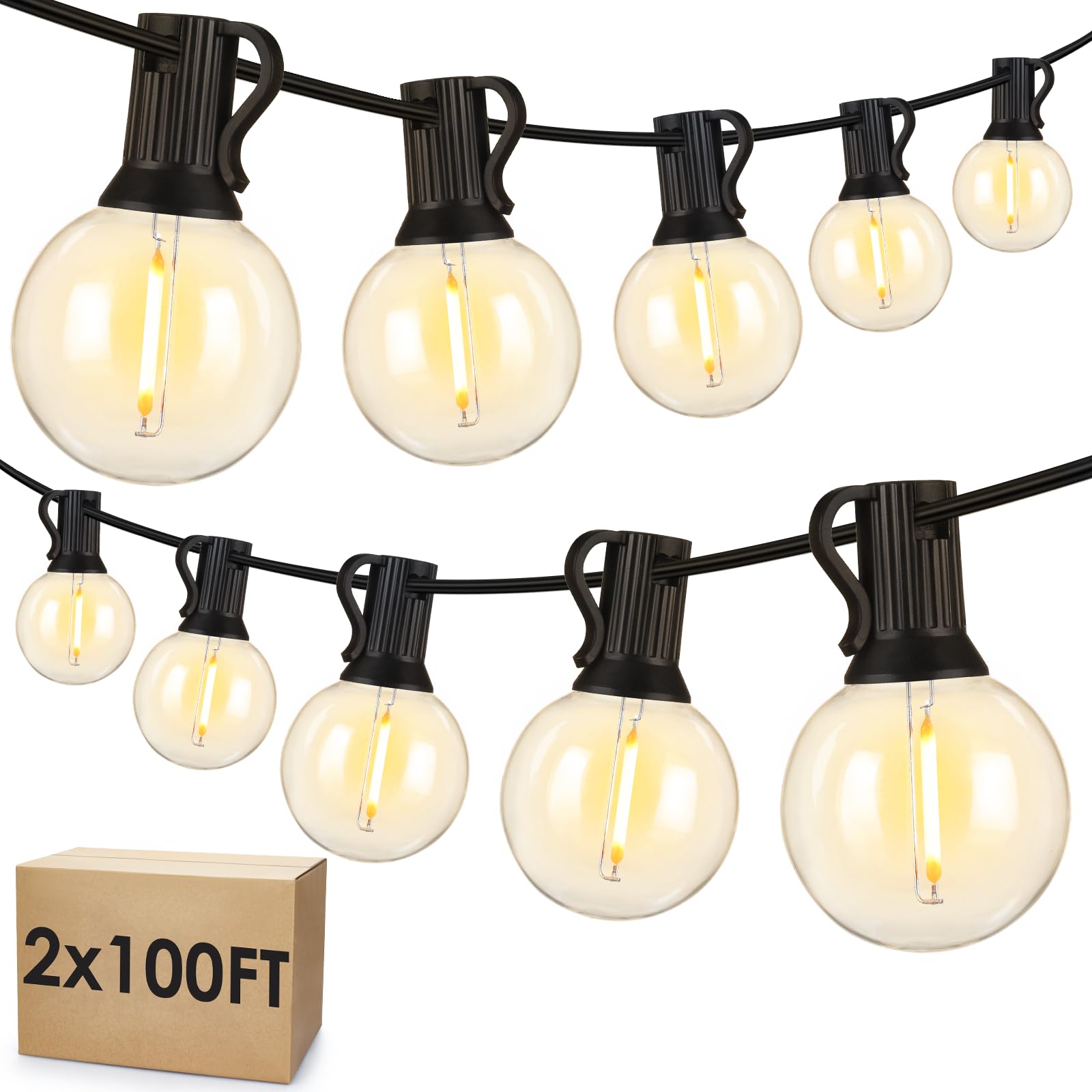 Mlambert 200Ft(2x100Ft) LED Outdoor String Lights Waterproof Dimmable G40 Globe Patio Lights with 100+5 Bulbs for Balcony Gazebo Pergola-Black Cord Image