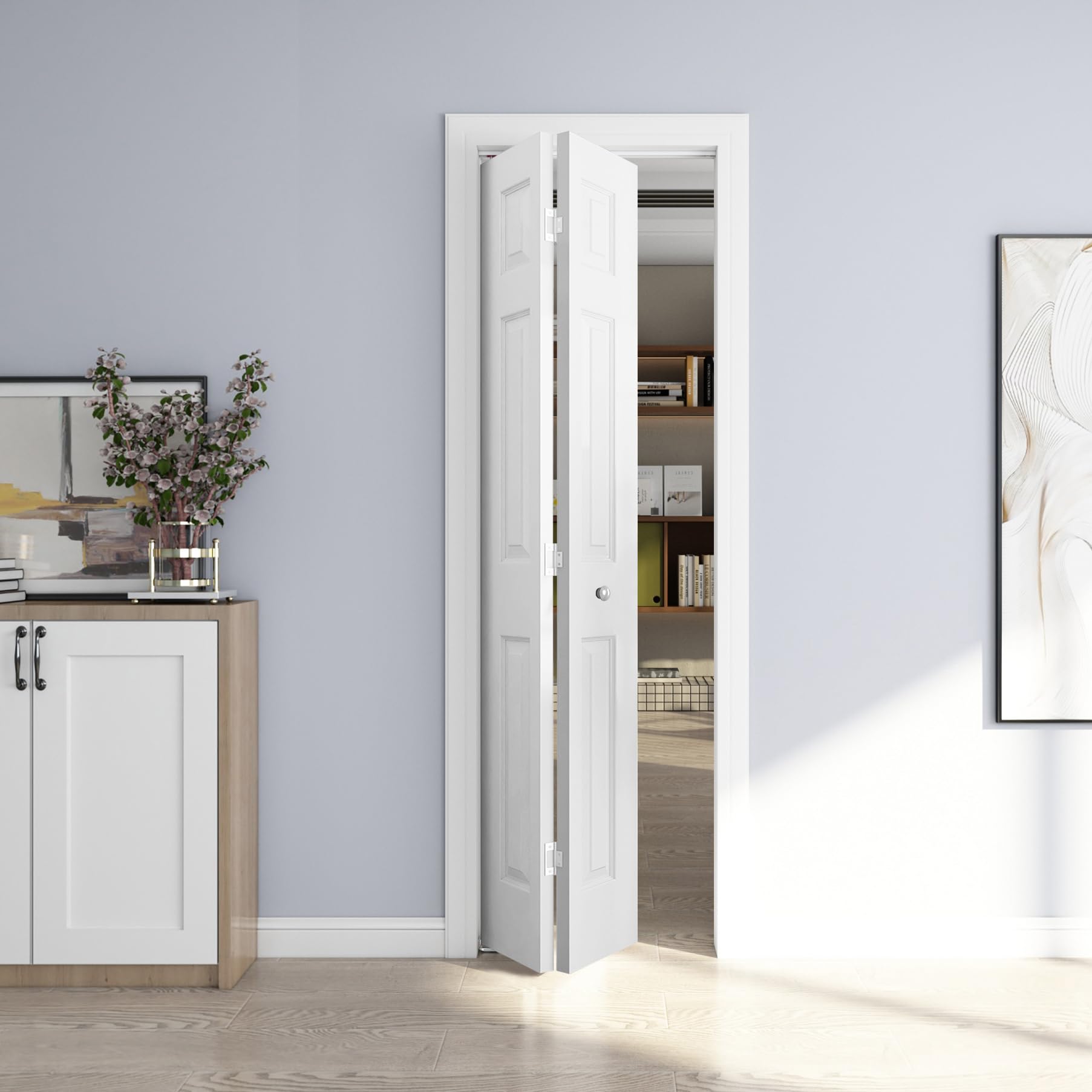 Photo 1 of JUBEST 24in. x 80in. Bifold Door, 6 Panel Primed Bifold Interior Doors, Hollow Core Bi Fold Closet Door with Hardware Kit Include, Folding Doors for Laundry, Pantry & Bedroom