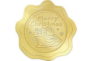 PIGPOTPARTY 100 PCS Merry Christmas Stickers for Envelopes, Gold Christmas Envelope Seals, Gold Foil Stickers for Wedding Invitations, Greeting Cards, Party Favors, Self-Adhesive (Santa Claus Style)