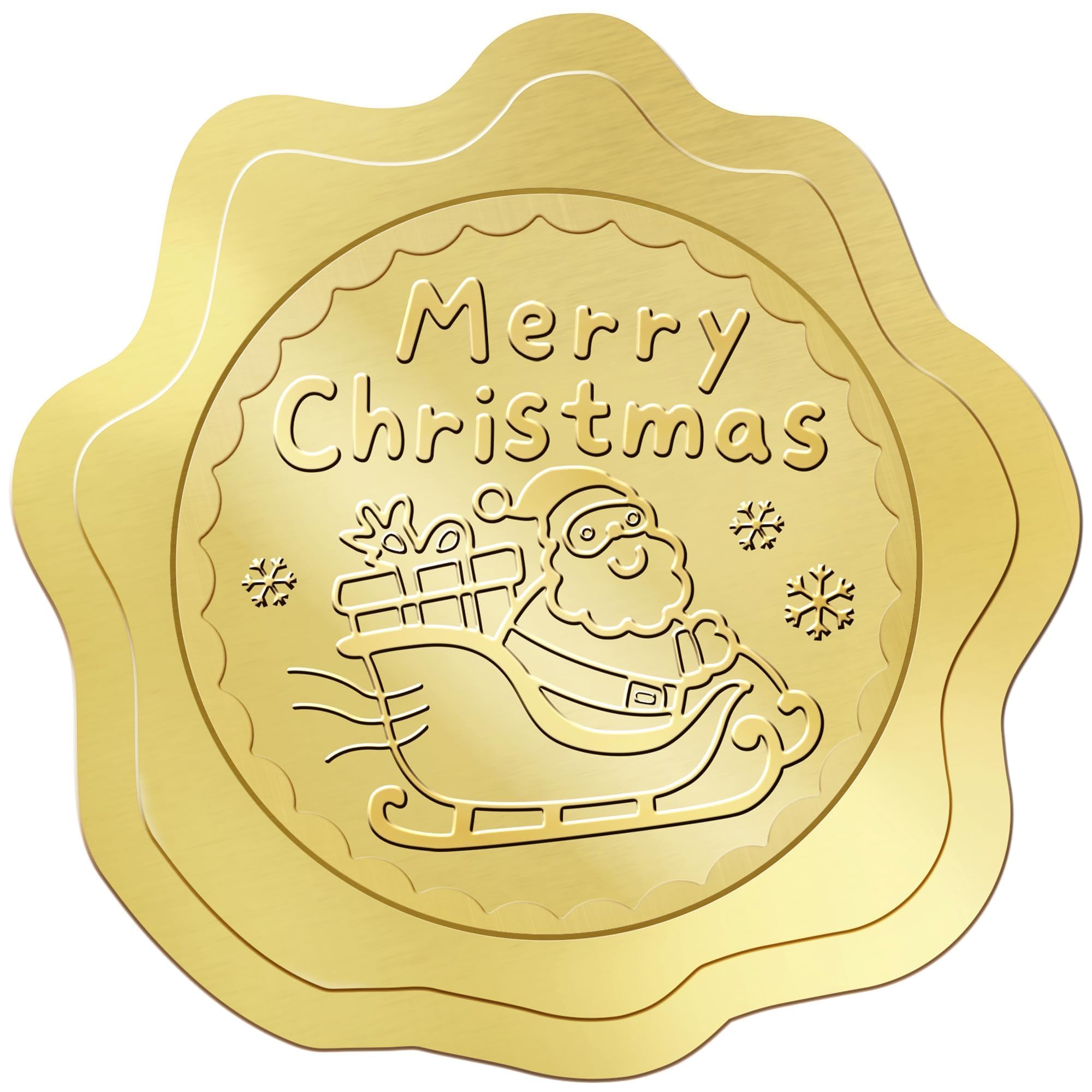 Photo 1 of 100 PCS Merry Christmas Stickers for Envelopes, Gold Christmas Envelope Seals, Gold Foil Stickers for Wedding Invitations, Greeting Cards, Party Favors, Self-Adhesive (Santa Claus Style)