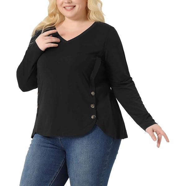 Sematomala Women's Round Neck Keyhole Blouse - Asymmetrical Pleated Hem Long Sleeve Tunic Top, Plus Size - View #6