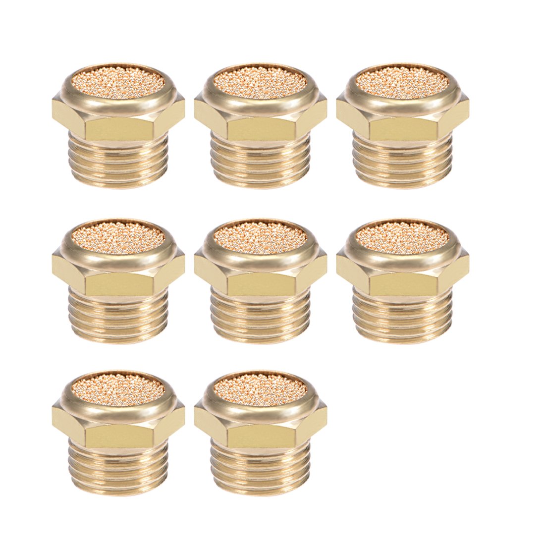 sourcingmap 1/4 PT Sintered Bronze Exhaust Muffler with Brass Body Flat 8pcs