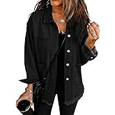 Choichic Denim Jacket for Women Jean Jacket Coat Frayed Hem Shacket Fall Outfits With Huge Pockets