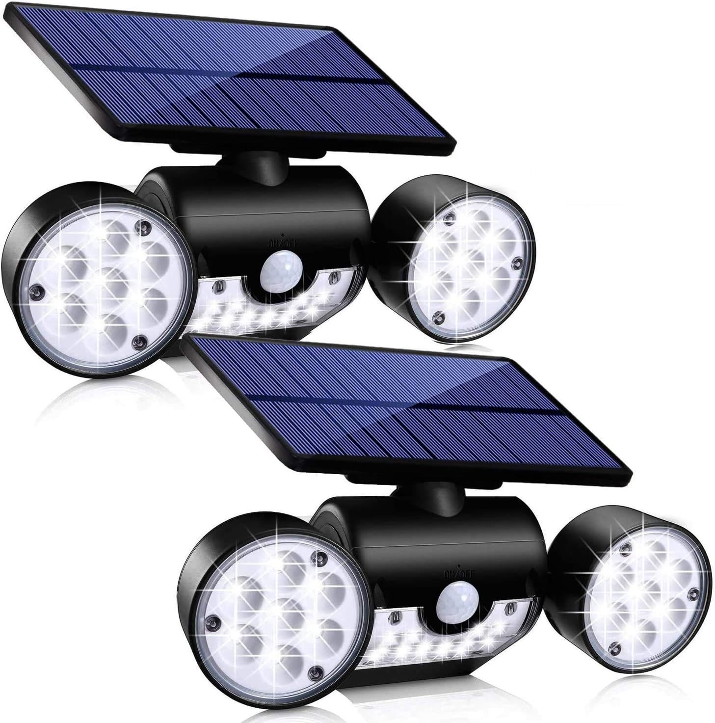 Upgrade Solar Motion Sensor Lights Outdoor, Super Bright LED Lamp IP65 Waterproof 360° Adjustable Solar Powered Wall Light Dual Head Spotlight Flood Security Lights for Yard Garage Patio Porch, 2 Pack - - 