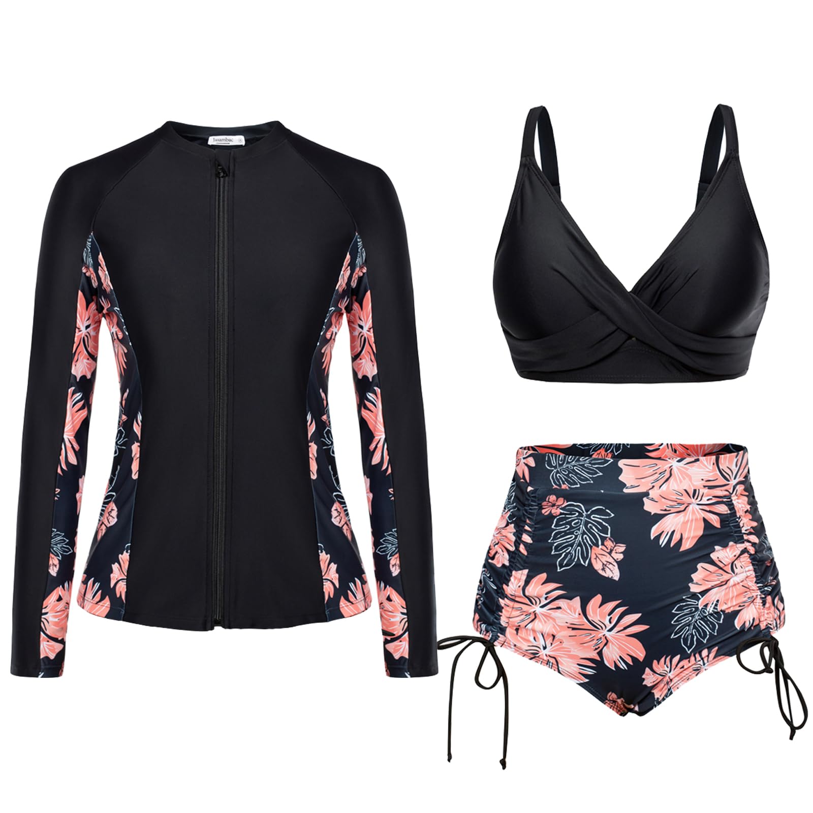 Photo 1 of ** MISSING LONG SLEEVE**Womens Swim Shirt with Built in Bra Adult Rash Guard for Women Zip Up Long Sleeve Bathing Suits with Swim Bra Black M